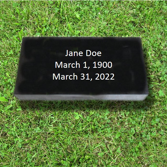 Example of a flat, black grave marker
