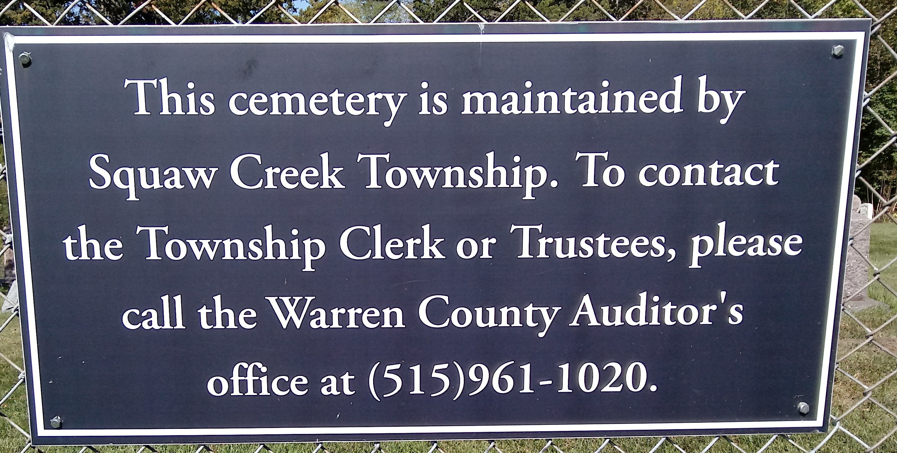 Sign at each of the Township Cemeteries
