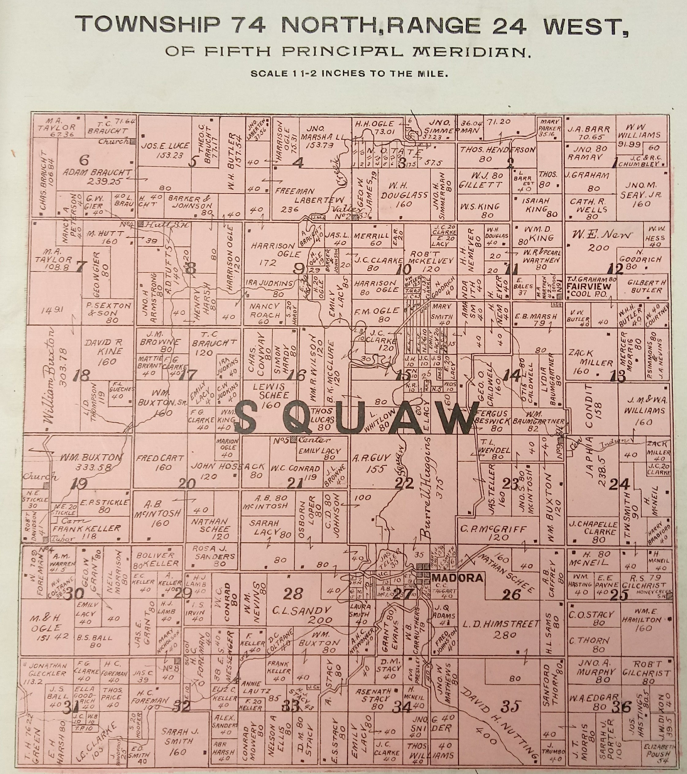 1872 Plat Map of Squaw Creek Township