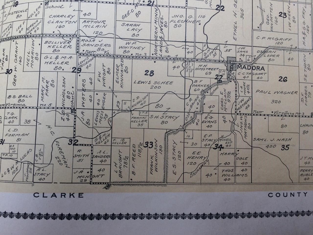 Plat Map of sections surrounding Medora from 1915 Atlas