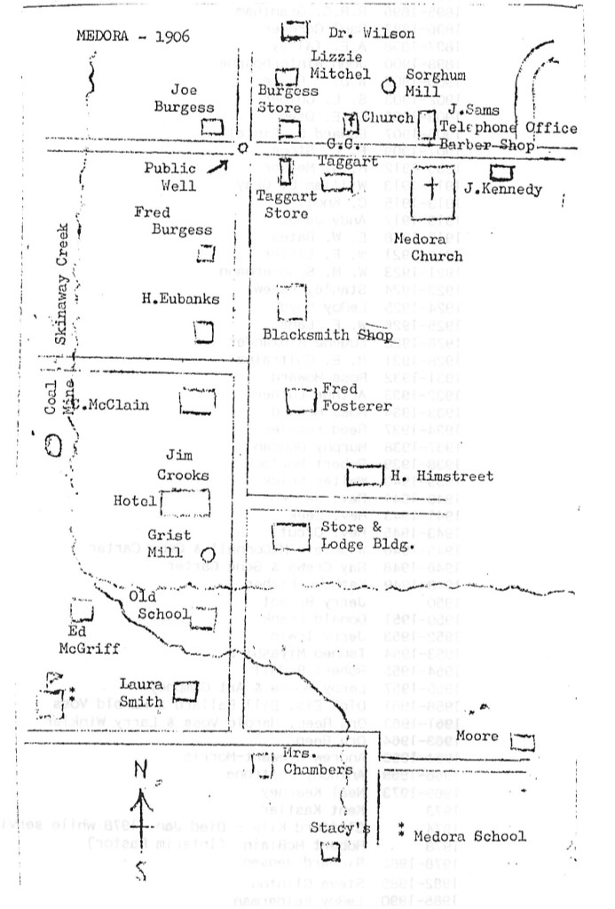 Hand drawn map of Medora in 1906
